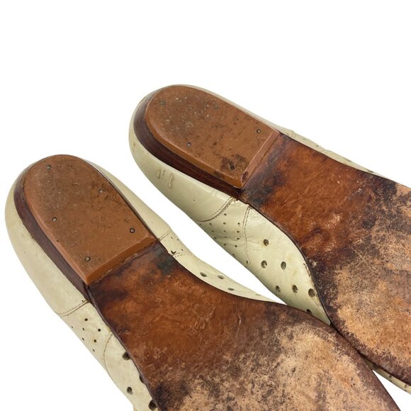 Bass 1930s style shoes 70s 80s vintage white leather perforated wingtip lace up - Picture 9 of 9